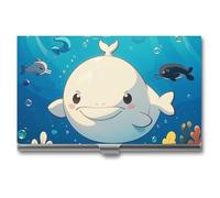 FHESDCW Porte-cartes de visite professionnel avec fermeture à boucle, compact et portable pour employés de bureau, style classique, motif baleine blanche