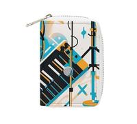 FHESDCW Porte-cartes pour instruments de musique dessinés à la main pour homme et femme, porte-cartes de crédit en cuir avec 20 emplacements pour cartes, petit sac à main avec fermeture éclair