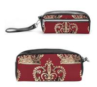 FHESDCW Red Crown Trousse à crayons de grande capacité avec fermeture éclair, trousse à maquillage étanche à suspendre pour voyage, trousse à crayons en cuir vintage pour homme et femme