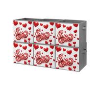 FHESDCW Red Love Little Dragon Lot de 6 boîtes de rangement pliables avec poignées, cubes de rangement Oxford durables pour la maison, l'étagère, le bureau, les voyages