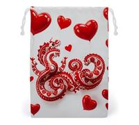 FHESDCW Red Love Little Dragon Sac en toile avec cordon de serrage, réutilisable et lavable, pour cadeaux, bonbons, cosmétiques, 20 x 25 cm