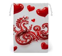 FHESDCW Red Love Little Dragon Sac en toile avec cordon de serrage, réutilisable et lavable, pour cadeaux, bonbons, cosmétiques, 12 x 18 cm