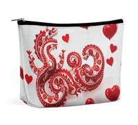 FHESDCW Red Love Little Dragon Trousse de maquillage pour femme en cuir synthétique étanche avec fermeture éclair Organiseur de maquillage portable