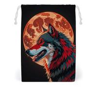 FHESDCW Red Moon Sac en toile avec cordon de serrage Motif loup 20 x 25 cm