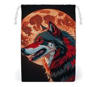 FHESDCW Red Moon Sac en toile avec cordon de serrage Motif loup réutilisable 12 x 18 cm