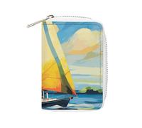 FHESDCW Sac à cartes en cuir coloré avec motif bateau à voile et fermeture éclair avec 20 emplacements pour cartes, étui de protection pour cartes de débit, style, 16 x 11,5 cm, Style :, 16x11.5cm