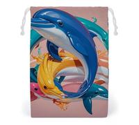 FHESDCW Sac à cordon en toile avec cordon de serrage motif dauphin abstrait, pochettes de voyage réutilisables, sacs de rangement lavables pour cadeaux, bonbons, cosmétiques, 12 x 18 cm