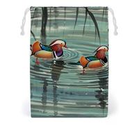 FHESDCW Sac de rangement en toile avec cordon de serrage motif canards mandarins chinois, réutilisables, sacs de rangement lavables pour cadeaux, bonbons, cosmétiques, 12 x 18 cm