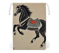 FHESDCW Sac de rangement en toile avec cordon de serrage motif cheval traditionnel chinois, réutilisable, sacs de rangement lavables pour cadeaux, bonbons, cosmétiques, 20 x 25 cm