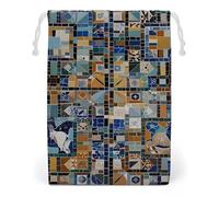 FHESDCW Sac de rangement nostalgique en toile avec cordon de serrage, motif mosaïque marbrée, réutilisable, sacs de rangement lavables pour cadeaux, bonbons, cosmétiques, 12 x 18 cm