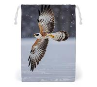 FHESDCW Sac en toile avec cordon de serrage motif aigle blanc volant, pochettes de rangement réutilisables et lavables pour cadeaux, bonbons, cosmétiques, 12 x 18 cm