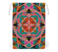 FHESDCW Sac en toile avec cordon de serrage - Motif bohème coloré - Réutilisables - Lavables - Pour cadeaux, bonbons, cosmétiques - 20 x 25 cm