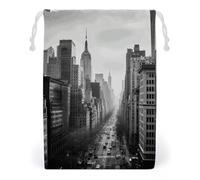 FHESDCW Sac en toile avec cordon de serrage New York - Réutilisables - Lavables - Pour cadeaux, bonbons, cosmétiques - Noir et blanc - 20 x 25 cm