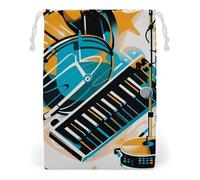 FHESDCW Sac en toile avec cordon de serrage pour instruments de musique dessinés à la main, pochettes réutilisables pour bijoux, sacs de rangement lavables pour cadeaux, bonbons, cosmétiques, Style