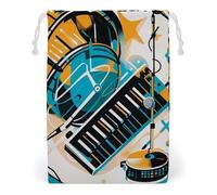 FHESDCW Sac en toile avec cordon de serrage pour instruments de musique dessinés à la main, pochettes réutilisables pour bijoux, sacs de rangement lavables pour cadeaux, bonbons, cosmétiques, 20 x 25
