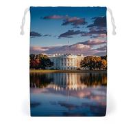 FHESDCW Sac en toile avec cordon de serrage The White House on The Lake - Réutilisables - Lavables - Pour cadeaux, bonbons, cosmétiques - 12 x 18 cm