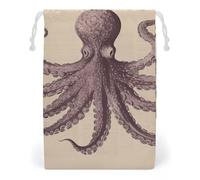 FHESDCW Sac vintage en toile avec cordon de serrage en forme de pieuvre - Réutilisables - Lavables - Pour cadeaux, bonbons, cosmétiques - 12 x 18 cm