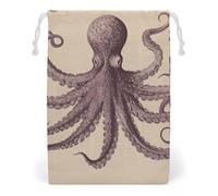 FHESDCW Sac vintage en toile avec cordon de serrage en forme de pieuvre - Réutilisables - Lavables - Pour cadeaux, bonbons, cosmétiques - 20 x 25 cm