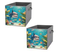 FHESDCW Sharks and Small Fish Boîte de rangement pliable avec poignées, cubes de rangement Oxford durables, 2 organiseurs de placard pliables pour la maison, l'étagère, le bureau, les voyages