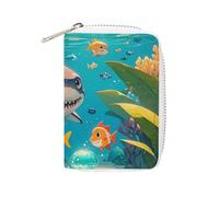 FHESDCW Sharks and Small Fish Porte-cartes en cuir pour homme et femme avec 20 emplacements pour cartes, petit sac à main avec fermeture éclair