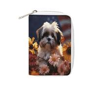 FHESDCW Shih Tzu Sac en cuir avec fermeture éclair et 20 emplacements pour cartes de débit, motif chien et fleurs, 16 x 11,5 cm, Style :, 16x11.5cm