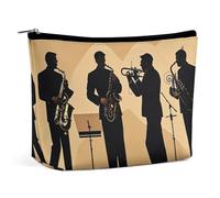 FHESDCW Silhouette d'un Quatuor de jazz - Trousse de maquillage pour femme - En cuir synthétique imperméable - Avec fermeture éclair - Organiseur de maquillage portable de voyage