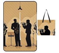 FHESDCW Silhouette of A Jazz Quartet Couverture de pique-nique avec sac fourre-tout à fermeture éclair, imperméable, portable, légère, pliable, pour la plage, le camping, le parc, 150 x 100 cm