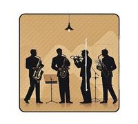 FHESDCW Silhouette of A Jazz Quartet Couverture de pique-nique avec sac fourre-tout à fermeture éclair, imperméable, portable, légère, pliable, pour la plage, le camping, le parc, 150 x 150 cm