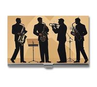 FHESDCW Silhouette of A Jazz Quartet - Porte-cartes de visite pour homme et femme, étui professionnel avec fermeture à boucle, étui en métal compact et portable pour employés de bureau, style, taille