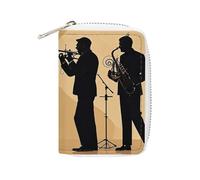 FHESDCW Silhouette of A Jazz Quartet - Porte-cartes en cuir avec 20 emplacements pour cartes, pour homme et femme, avec fermeture éclair