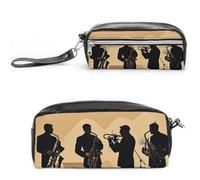 FHESDCW Silhouette of A Jazz Quartet - Trousse à crayons de grande capacité avec fermeture éclair, à suspendre et imperméable, pour voyage, trousse à crayons en cuir vintage pour homme et femme