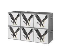 FHESDCW Sketch of Bald Eagle Lot de 6 boîtes de rangement pliables avec poignées, cubes de rangement Oxford durables, pour la maison, l'étagère, le bureau, les voyages