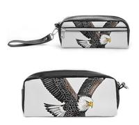 FHESDCW Sketch of Bald Eagle - Trousse à crayons de grande capacité avec fermeture éclair - Étanche - Pour voyage, voyage - Trousse à crayons en cuir vintage pour homme et femme