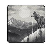FHESDCW Snow Mountain Couverture de pique-nique loup solitaire avec sac fourre-tout à fermeture éclair, imperméable, portable, tapis d'extérieur léger et pliable pour la plage, le camping, le parc