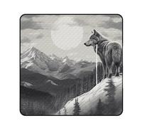 FHESDCW Snow Mountain Couverture de pique-nique loup solitaire avec sac fourre-tout à fermeture éclair, imperméable, portable, légère, pliable, pour la plage, le camping, le parc, 200 x 200 cm