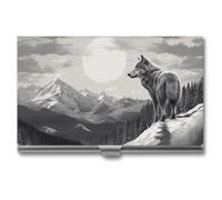 FHESDCW Snow Mountain - Porte-cartes de visite professionnel avec fermeture à boucle, compact et portable pour employés de bureau, style classique, motif loup solitaire pour hommes et femmes, style