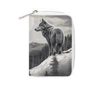 FHESDCW Snow Mountain - Porte-cartes en cuir avec 20 emplacements pour cartes de crédit et fermeture éclair pour homme et femme Motif loup solitaire