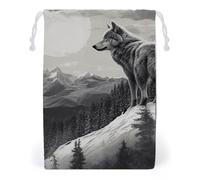 FHESDCW Snow Mountain Sac en toile avec cordon de serrage Motif loup solitaire 12 x 18 cm