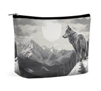 FHESDCW Snow Mountain Trousse de maquillage en cuir synthétique imperméable avec fermeture éclair Motif loup solitaire