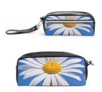 FHESDCW Spring Daisy Trousse à crayons de grande capacité avec fermeture éclair, trousse à maquillage étanche à suspendre pour voyage, trousse à crayons en cuir vintage pour homme et femme