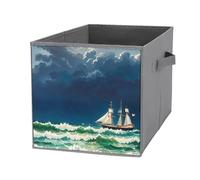 FHESDCW Stormy Waves Boîte de rangement pliable vintage avec poignées, cubes de rangement Oxford durables, 1 organiseur de placard pliable pour la maison, l'étagère, le bureau, les voyages
