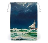 FHESDCW Stormy Waves Sac vintage en toile avec cordon de serrage, réutilisable et lavable, pour cadeaux, bonbons, cosmétiques, 12 x 18 cm
