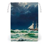 FHESDCW Stormy Waves Sac vintage en toile avec cordon de serrage, réutilisable, sac de rangement lavable pour cadeaux, bonbons, cosmétiques, 20 x 25 cm