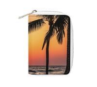 FHESDCW Sunrise of on The Sea Porte-cartes en cuir avec 20 emplacements pour cartes de crédit pour homme et femme, petit sac à main avec fermeture éclair