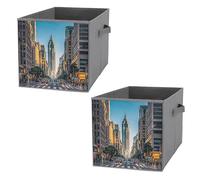 FHESDCW Tall Buildings in The City Lot de 2 boîtes de rangement pliables avec poignées, cubes de rangement Oxford durables, pour la maison, l'étagère, le bureau, les voyages