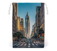 FHESDCW Tall Buildings in The City Sac en toile avec cordon de serrage, réutilisable, sacs de rangement lavables pour cadeaux, bonbons, cosmétiques 20 x 25 cm