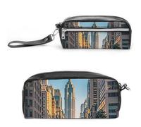 FHESDCW Tall Buildings in The City - Trousse à crayons de grande capacité avec fermeture éclair, trousse à maquillage étanche à suspendre pour voyage, trousse à crayons en cuir vintage pour homme et