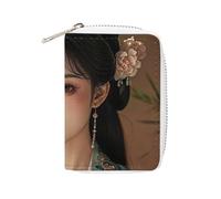 FHESDCW Tang Dynasty Noble Consort Porte-cartes en cuir avec 20 emplacements pour cartes de crédit et fermeture éclair pour homme et femme