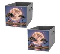 FHESDCW The Elephant Walks - Lot de 2 boîtes de rangement pliables avec poignées, cubes de rangement Oxford durables, pour la maison, l'étagère, le bureau, les voyages