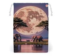 FHESDCW The Elephant Walks Sac en toile avec cordon de serrage, réutilisable, sacs de rangement lavables pour cadeaux, bonbons, cosmétiques, 12 x 18 cm